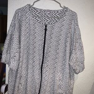 Allison Daley Black and White Patterned Zip Front Blouse
